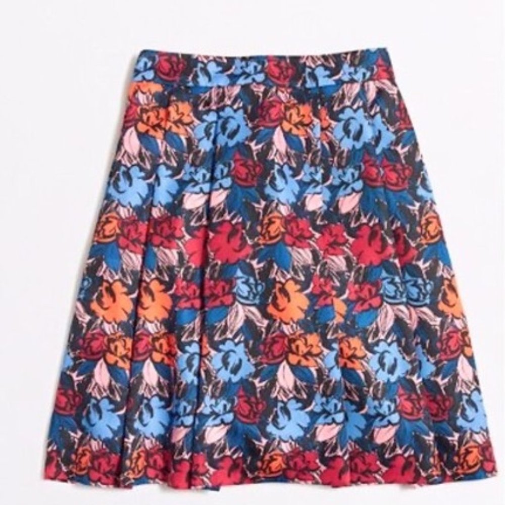 J.Crew Flower Printed Silky Ruffled Skirt Blue